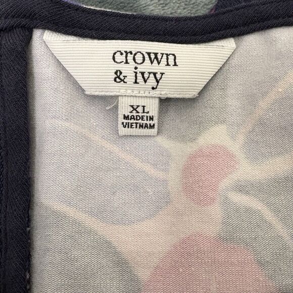 Crown & Ivy Navy/Pink Floral Stretch Knit Side Lace Back Zip Dress $99 XL - Picture 3 of 8